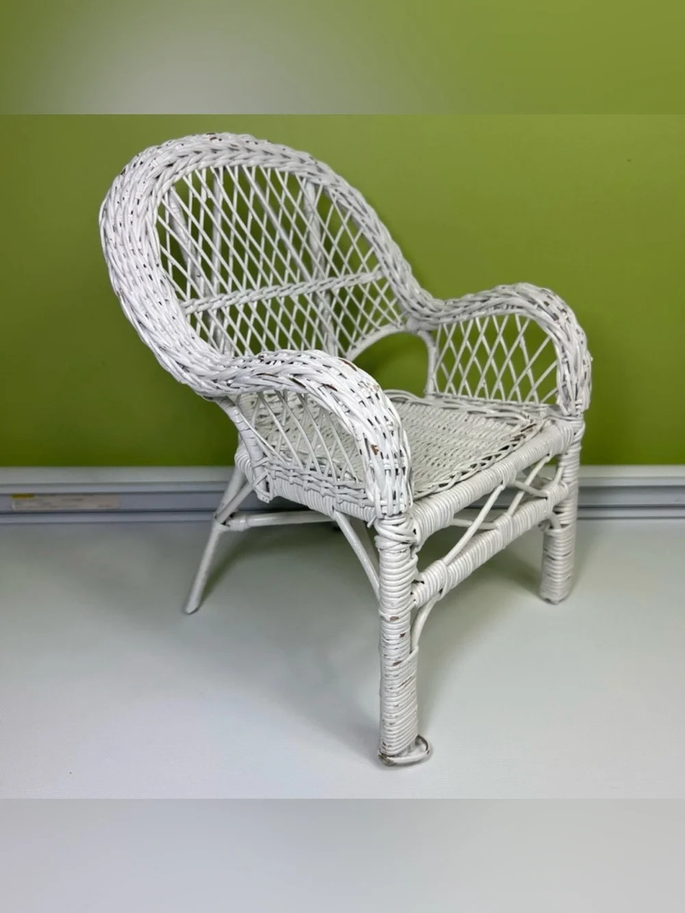 Vintage White Wicker Doll Chair Victorian Style 13 inches Toy